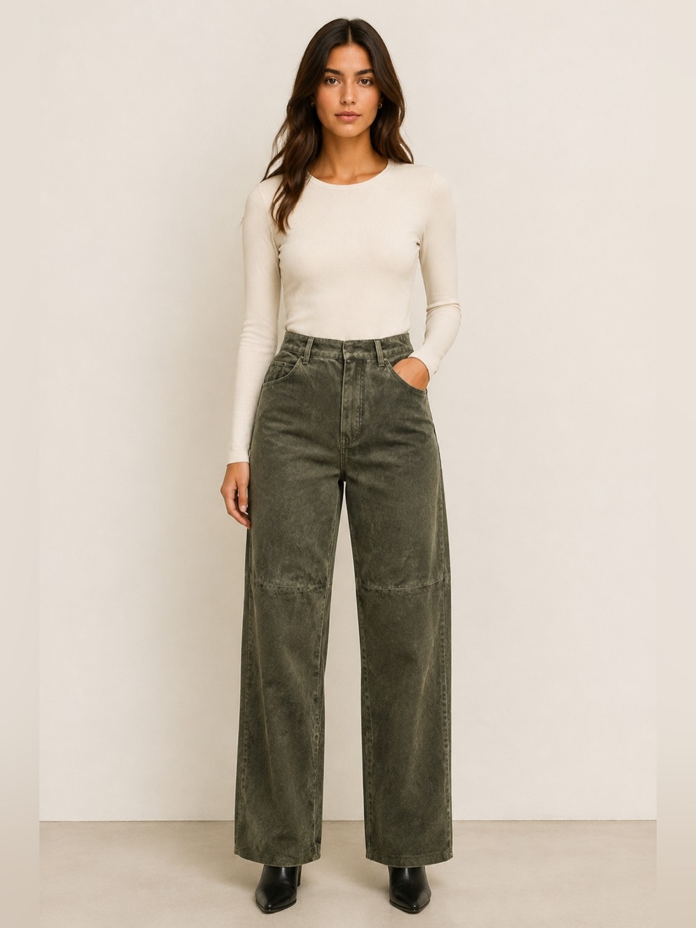 Bushwacker Vintage Suede Leather Women's Straight-Leg Pants Olive Green Size 8